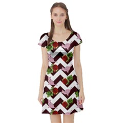 Cat Rose Chevron Short Sleeve Skater Dress by snowwhitegirl