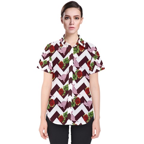 Cat Rose Chevron Women s Short Sleeve Shirt by snowwhitegirl