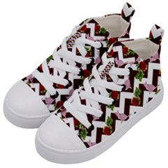 Cat Rose Chevron Kid s Mid-top Canvas Sneakers by snowwhitegirl