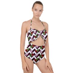 Cat Rose Chevron Scallop Top Cut Out Swimsuit by snowwhitegirl