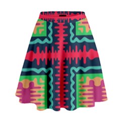 Waves In Retro Colors                                              High Waist Skirt by LalyLauraFLM