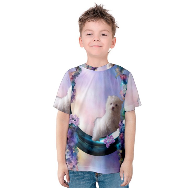 Cute Little Maltese Puppy On The Moon Kids  Cotton Tee