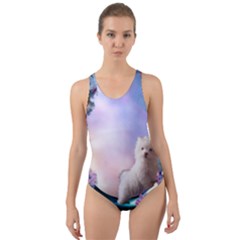 Cute Little Maltese Puppy On The Moon Cut-out Back One Piece Swimsuit by FantasyWorld7