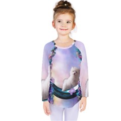 Cute Little Maltese Puppy On The Moon Kids  Long Sleeve Tee