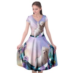 Cute Little Maltese Puppy On The Moon Cap Sleeve Wrap Front Dress by FantasyWorld7