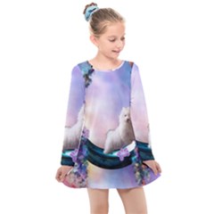 Cute Little Maltese Puppy On The Moon Kids  Long Sleeve Dress by FantasyWorld7