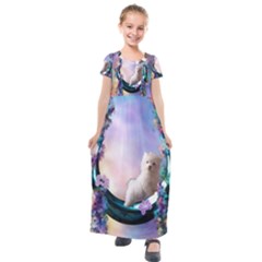 Cute Little Maltese Puppy On The Moon Kids  Short Sleeve Maxi Dress by FantasyWorld7