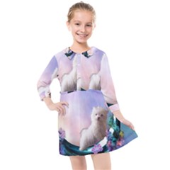 Cute Little Maltese Puppy On The Moon Kids  Quarter Sleeve Shirt Dress by FantasyWorld7