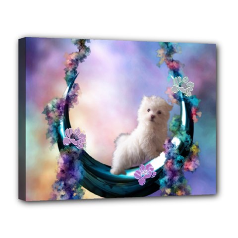 Cute Little Maltese Puppy On The Moon Canvas 14  X 11  (stretched) by FantasyWorld7