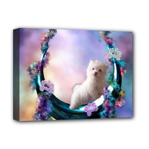 Cute Little Maltese Puppy On The Moon Deluxe Canvas 16  X 12  (stretched)  by FantasyWorld7