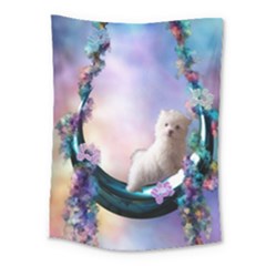 Cute Little Maltese Puppy On The Moon Medium Tapestry by FantasyWorld7