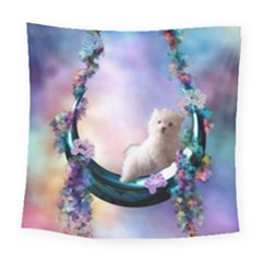 Cute Little Maltese Puppy On The Moon Square Tapestry (large) by FantasyWorld7