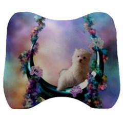 Cute Little Maltese Puppy On The Moon Velour Head Support Cushion by FantasyWorld7