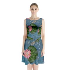 Water Lillies Sleeveless Waist Tie Chiffon Dress by lwdstudio