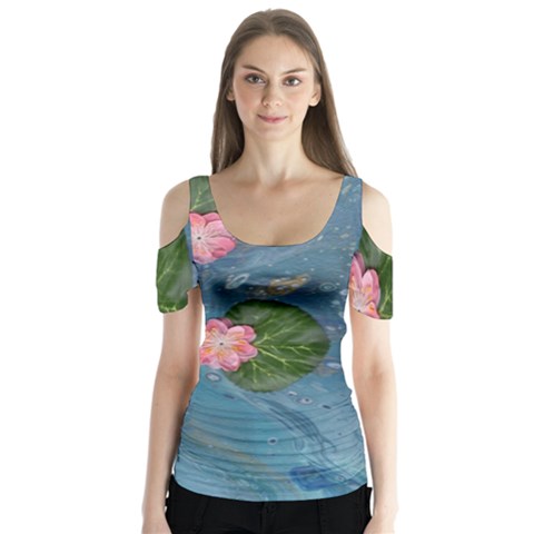 Water Lillies Butterfly Sleeve Cutout Tee  by lwdstudio