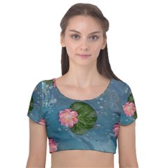 Water Lillies Velvet Short Sleeve Crop Top 