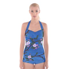 Cherry Blossoms Boyleg Halter Swimsuit 