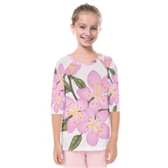 Pink Flowers Kids  Quarter Sleeve Raglan Tee