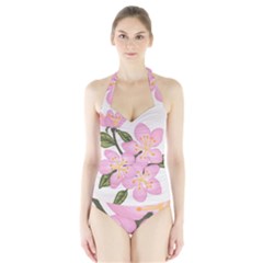 Pink Flowers Halter Swimsuit