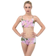 Pink Flowers Layered Top Bikini Set