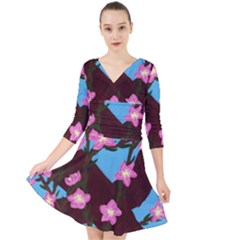 Cherry Blossom Branches Quarter Sleeve Front Wrap Dress by lwdstudio