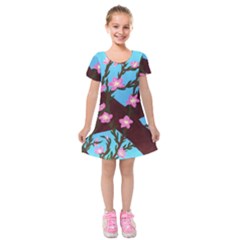 Cherry Blossom Branches Kids  Short Sleeve Velvet Dress by lwdstudio