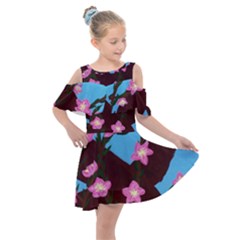 Cherry Blossom Branches Kids  Shoulder Cutout Chiffon Dress by lwdstudio