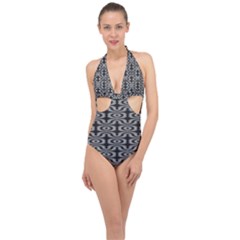 Monochrome Centipede Arabesque Halter Front Plunge Swimsuit by linceazul