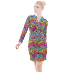 Colorful wavy shapes                                              Button Long Sleeve Dress