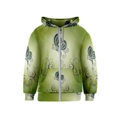 Wonderful Butterlies , Green Colors Kids  Zipper Hoodie by FantasyWorld7