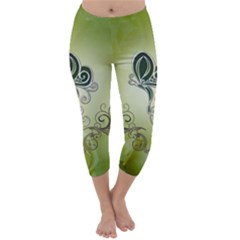 Wonderful Butterlies , Green Colors Capri Winter Leggings  by FantasyWorld7