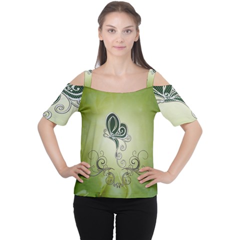 Wonderful Butterlies , Green Colors Cutout Shoulder Tee by FantasyWorld7