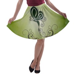 Wonderful Butterlies , Green Colors A-line Skater Skirt by FantasyWorld7