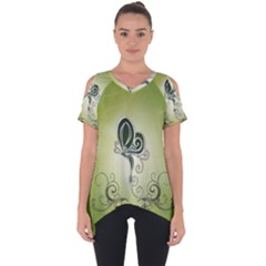 Wonderful Butterlies , Green Colors Cut Out Side Drop Tee by FantasyWorld7