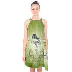 Wonderful Butterlies , Green Colors Halter Collar Waist Tie Chiffon Dress by FantasyWorld7