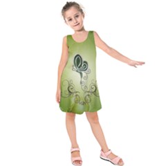 Wonderful Butterlies , Green Colors Kids  Sleeveless Dress by FantasyWorld7