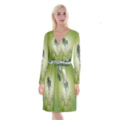 Wonderful Butterlies , Green Colors Long Sleeve Velvet Front Wrap Dress by FantasyWorld7