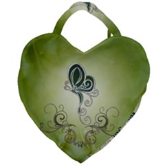 Wonderful Butterlies , Green Colors Giant Heart Shaped Tote by FantasyWorld7