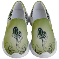 Wonderful Butterlies , Green Colors Kid s Lightweight Slip Ons by FantasyWorld7