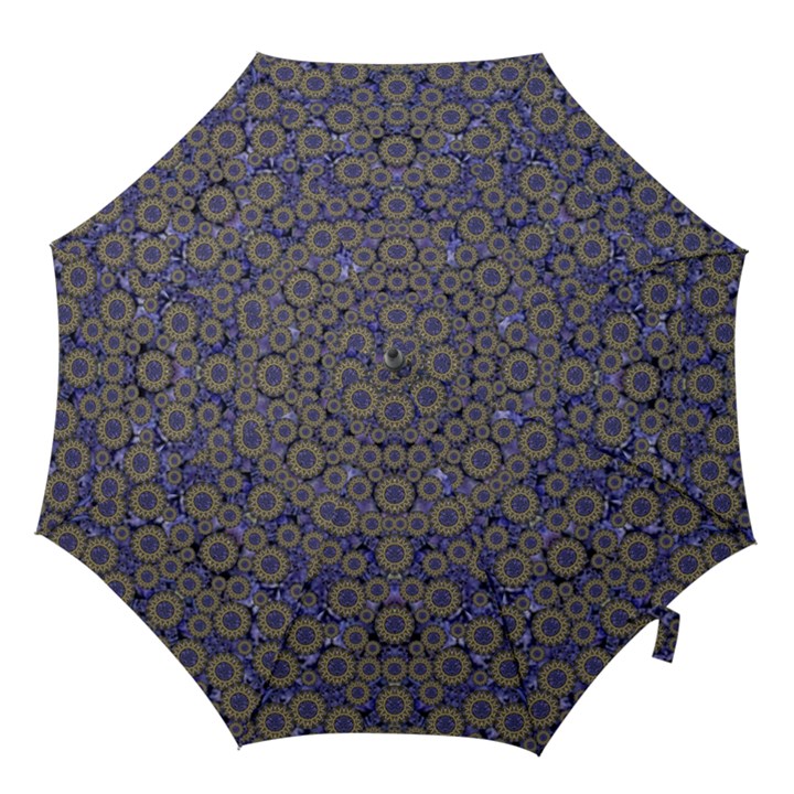 Blue Small Wonderful Floral In Mandalas Hook Handle Umbrellas (Medium)