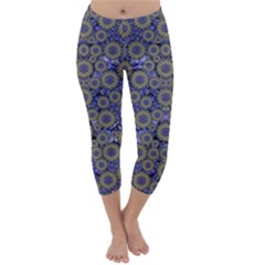 Blue Small Wonderful Floral In Mandalas Capri Winter Leggings  by pepitasart