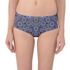 Blue Small Wonderful Floral In Mandalas Mid-waist Bikini Bottoms by pepitasart