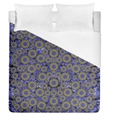 Blue Small Wonderful Floral In Mandalas Duvet Cover (queen Size) by pepitasart