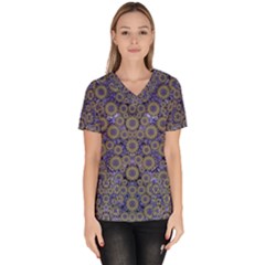 Blue Small Wonderful Floral In Mandalas Women s V-neck Scrub Top by pepitasart