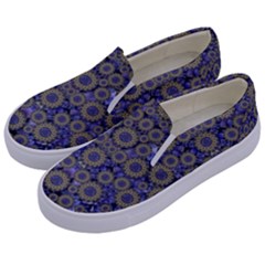 Blue Small Wonderful Floral In Mandalas Kids  Canvas Slip Ons by pepitasart