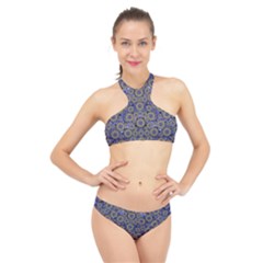 Blue Small Wonderful Floral In Mandalas High Neck Bikini Set by pepitasart