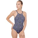 Blue Small Wonderful Floral In Mandalas High Neck One Piece Swimsuit View1