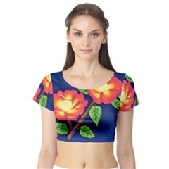 Sunset Flowers Short Sleeve Crop Top