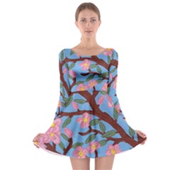 Cherry Blossoms Tree Long Sleeve Skater Dress