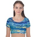 Sunlit Waters Velvet Short Sleeve Crop Top  View1